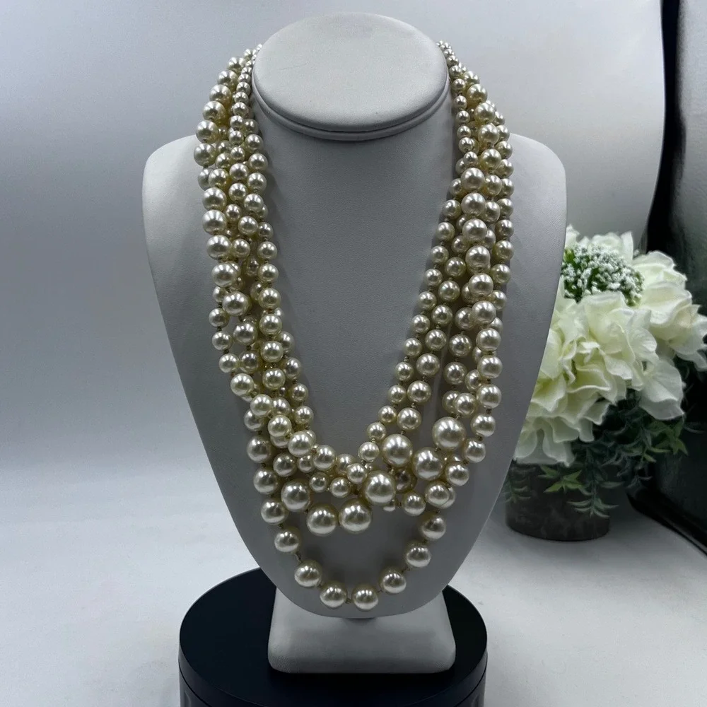 J. Crew Vintage MultiStrand Layered Cream Gold Tone Faux Pearl Necklace
